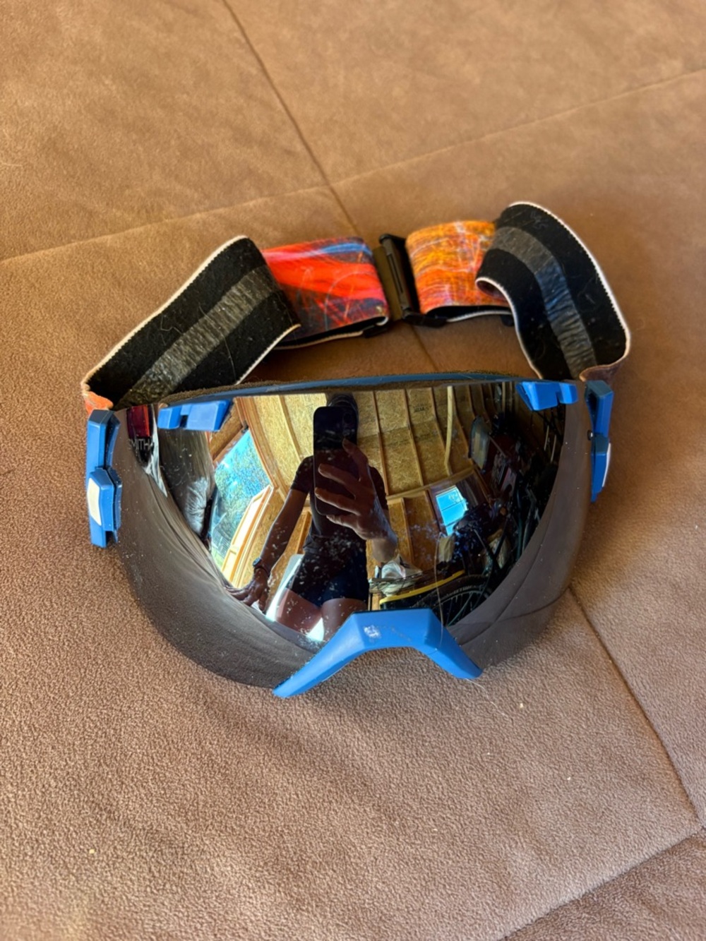 SMITH Blue Accent Mirrored Ski/Snow Goggles with Orange Strap